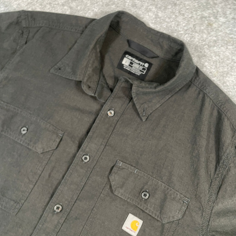 Carhartt Mens Button Down Shirt Large Black Loose Fit Short Sleeve 104369